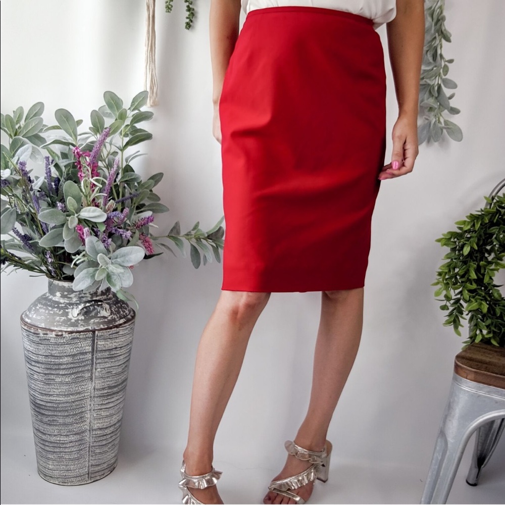 ESCADA Skirt Red Career Wear Flare Ruffle Back 610 - Picture 1 of 8